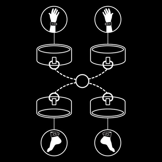 ФЕТИШ ПОДЧИНЕН - КОМПЛЕКТ БЕЛЕЗНИЦИ ЗА РЪЦЕ И ГЛЕЗЕН С НОПРЕНОВА ПОДПЛАТА