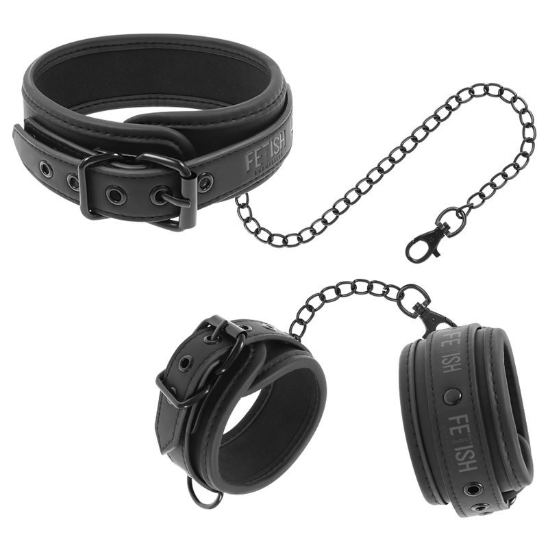 FETISH SUBMISSIVE - VEGAN LEATHER NECKLACE AND HANDCUFFS WITH NOPRENE LINING - My naughty haven #