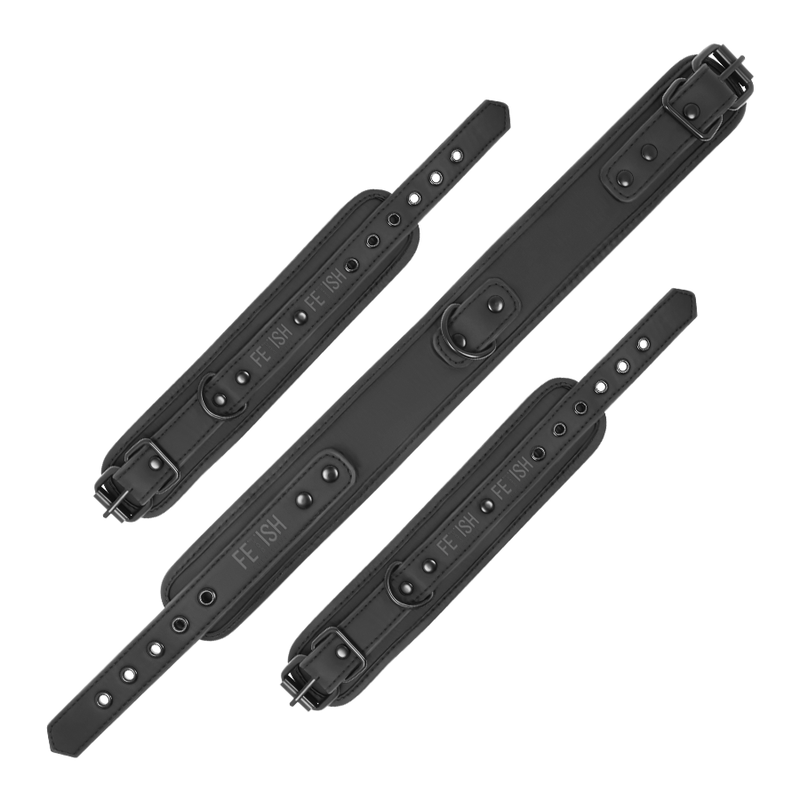 FETISH SUBMISSIVE - VEGAN LEATHER NECKLACE AND HANDCUFFS WITH NOPRENE LINING - My naughty haven #