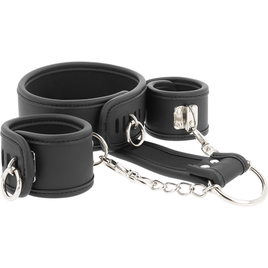 FETISH SUBMISSIVE - VEGAN LEATHER NECKLACE AND HANDCUFFS WITH NOPRENE LINING - My naughty haven #