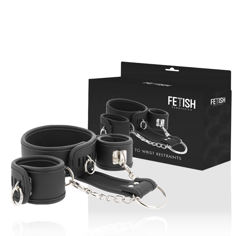 FETISH SUBMISSIVE - VEGAN LEATHER NECKLACE AND HANDCUFFS WITH NOPRENE LINING - My naughty haven #