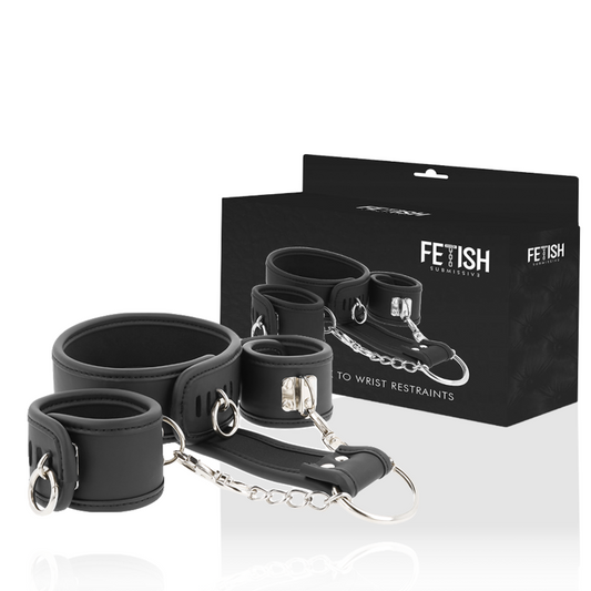FETISH SUBMISSIVE - VEGAN LEATHER NECKLACE AND HANDCUFFS WITH NOPRENE LINING - My naughty haven #