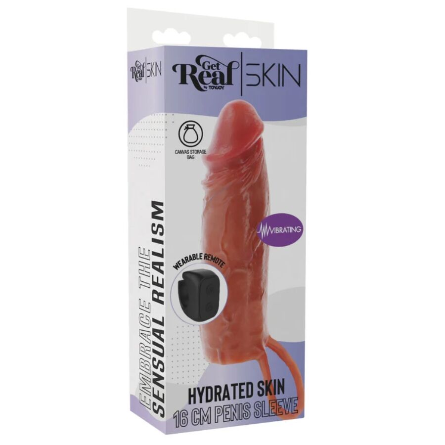 GET REAL - HYDRATED SKIN SILICONE VIBRATING PENIS SLEEVE CARAMEL 16 CM - My naughty haven #