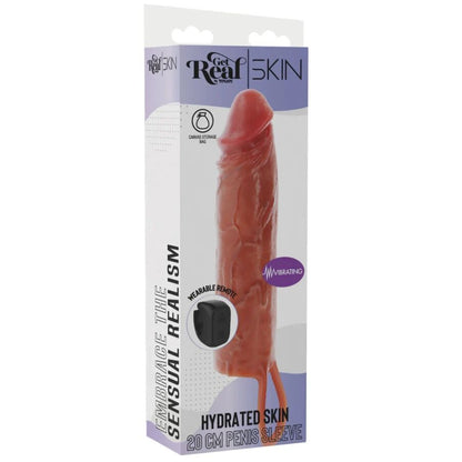 GET REAL - HYDRATED SKIN SILICONE VIBRATING PENIS SLEEVE CARAMEL 20 CM - My naughty haven #