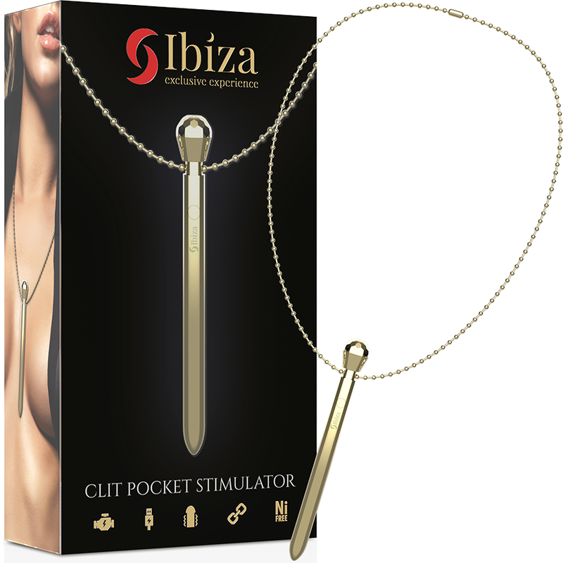 IBIZA - CLIT POCKET STIMULATOR NECKLACE USB CHARGER 12 VIBRATION MODES GOLDEN 12,2 X 1,5 - My naughty haven #