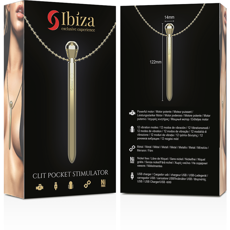 IBIZA - CLIT POCKET STIMULATOR NECKLACE USB CHARGER 12 VIBRATION MODES GOLDEN 12,2 X 1,5 - My naughty haven #