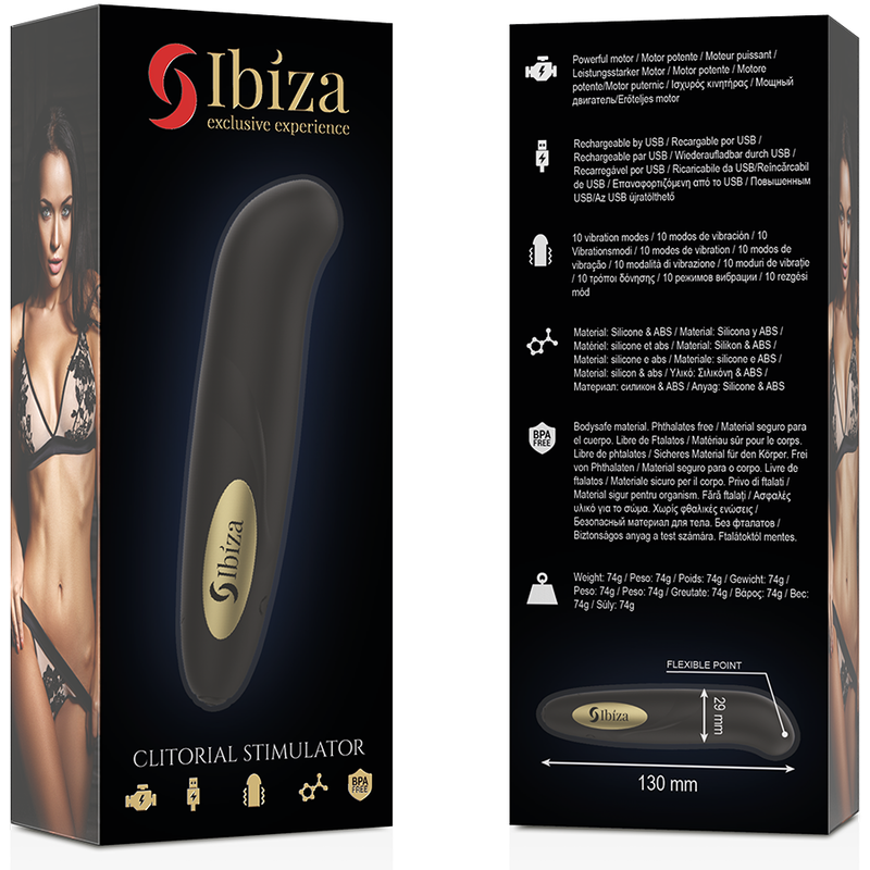 IBIZA - CLIT STIMULATOR USB CHARGER 10 VIBRATION MODES GOLDEN 13 X 2,9 CM - My naughty haven #