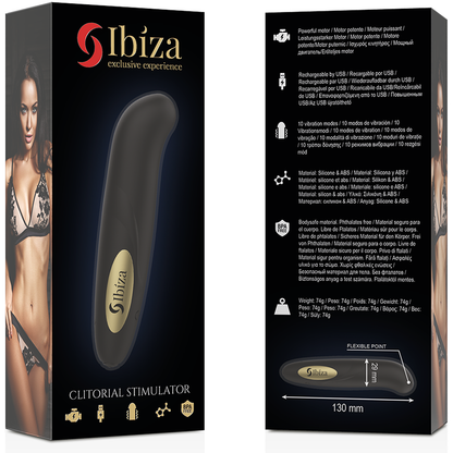IBIZA - CLIT STIMULATOR USB CHARGER 10 VIBRATION MODES GOLDEN 13 X 2,9 CM - My naughty haven #