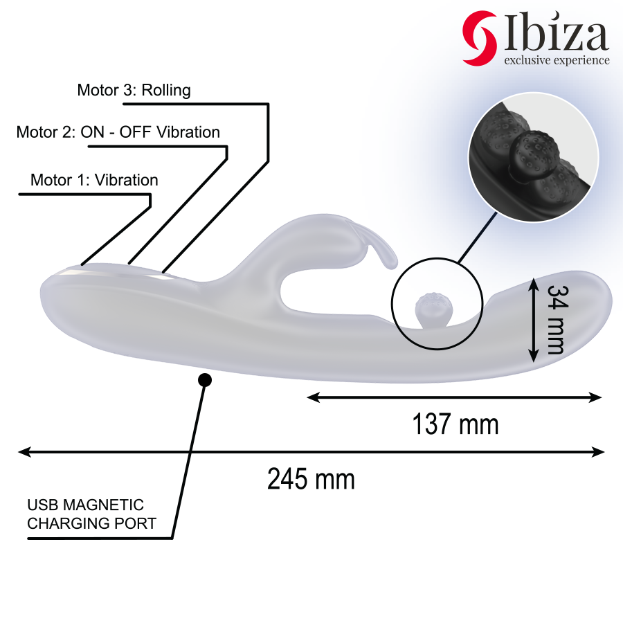 IBIZA - POWERFUL RABBIT VIBRATOR WITH MASSAGING ROLLING PEARL - My naughty haven #