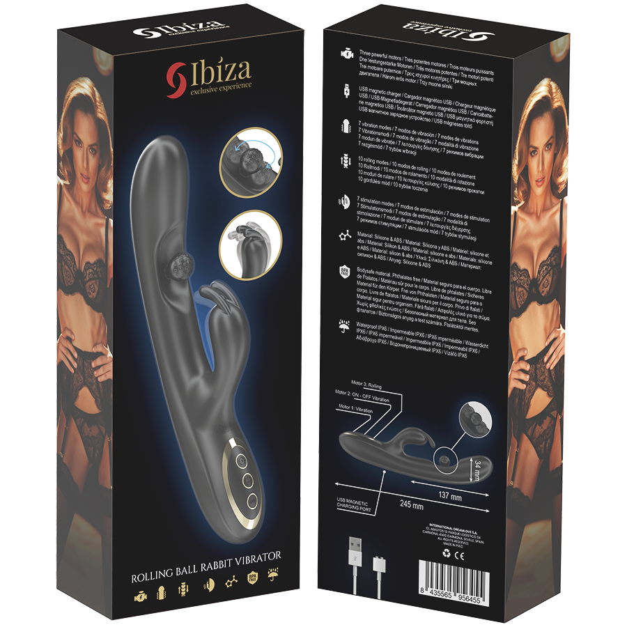IBIZA - POWERFUL RABBIT VIBRATOR WITH MASSAGING ROLLING PEARL - My naughty haven #