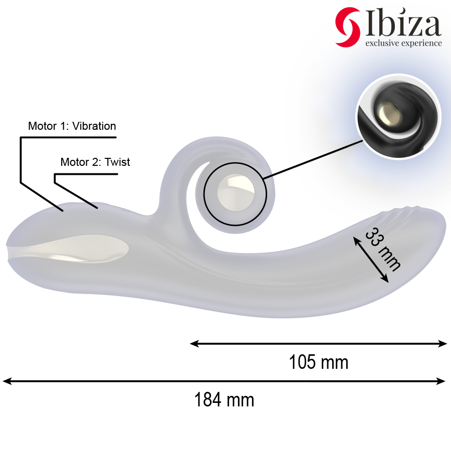 IBIZA - TWISTER VIBRATOR WITH CURVE STIMULATOR AND VIBRO-ROTATION - My naughty haven #