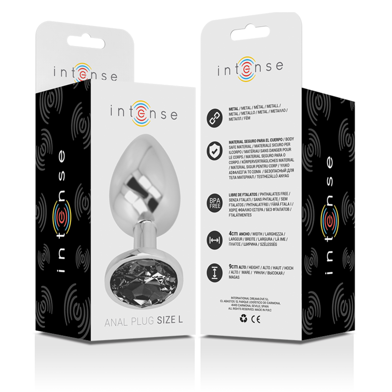 INTENSE - ALUMINUM METAL ANAL PLUG WITH BLACK GLASS SIZE L - My naughty haven #