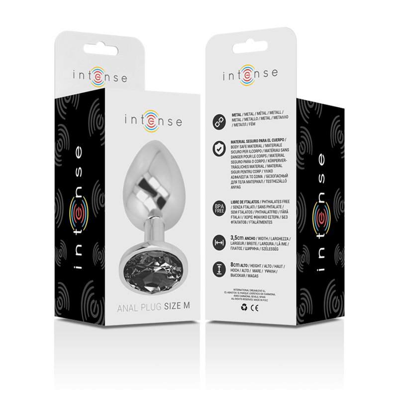 INTENSE - ALUMINUM METAL ANAL PLUG WITH BLACK GLASS SIZE M - My naughty haven #