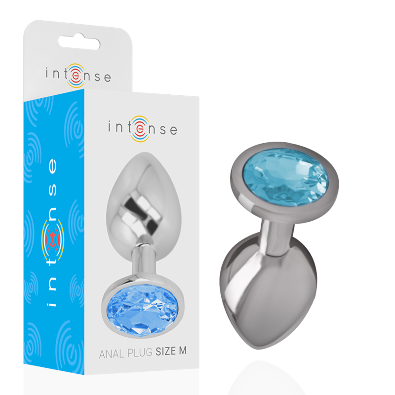 INTENSE - ALUMINUM METAL ANAL PLUG WITH BLUE GLASS SIZE M - My naughty haven #