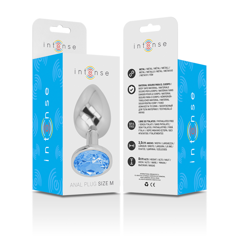 INTENSE - ALUMINUM METAL ANAL PLUG WITH BLUE GLASS SIZE M - My naughty haven #