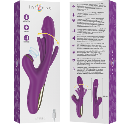 INTENSE - ATENEO RECHARGEABLE MULTIFUNCTION VIBRATOR 7 VIBRATIONS WITH OSCILLATING TONGUE AND PURPLE SUCTION - My naughty haven #