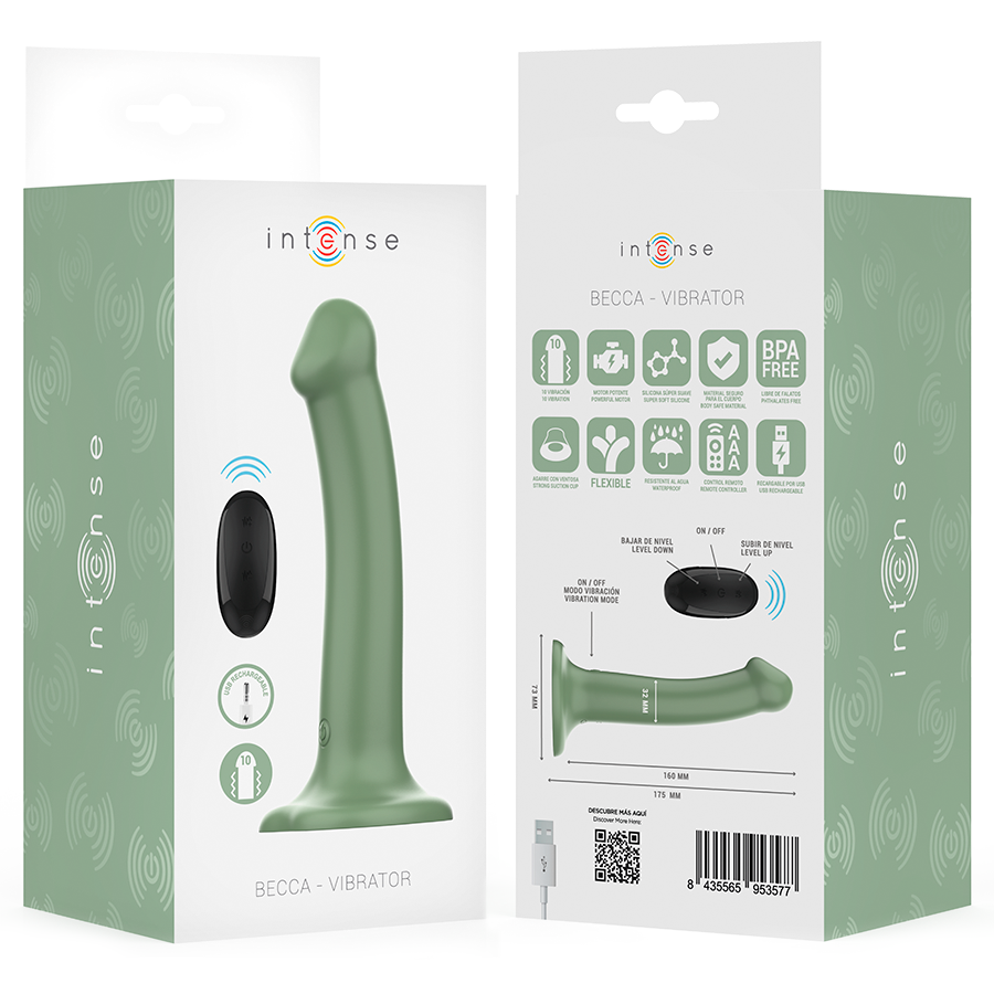 INTENSE - BECCA VIBRATOR WITH SUCTION CUP 10 VIBRATIONS GREEN REMOTE CONTROL - My naughty haven #