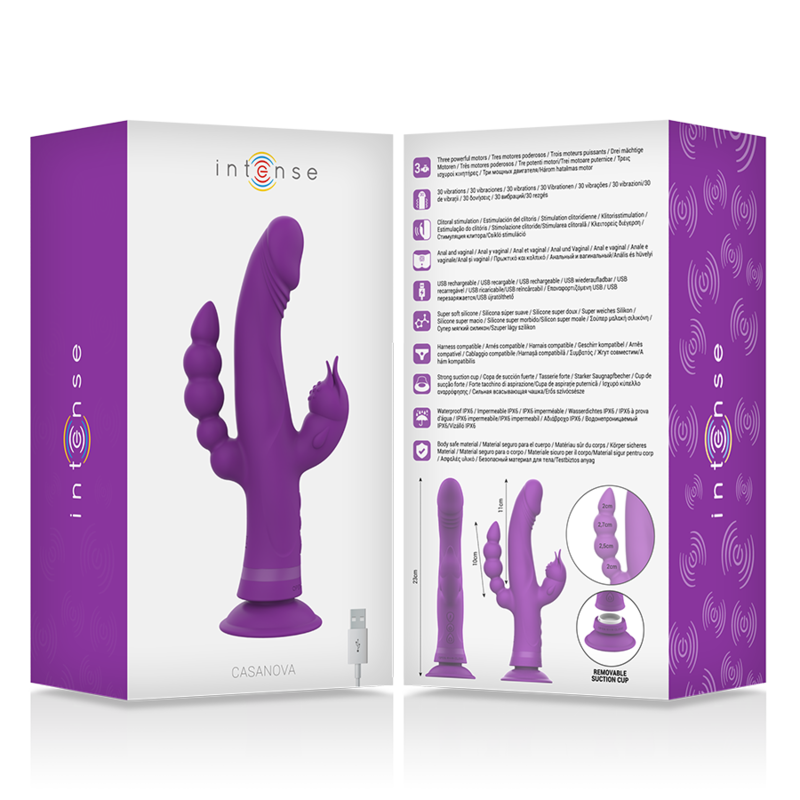 INTENSE - CASANOVA RABBIT SILICONE VIBRATOR TRIPLE MOTOR PURPLE - My naughty haven #