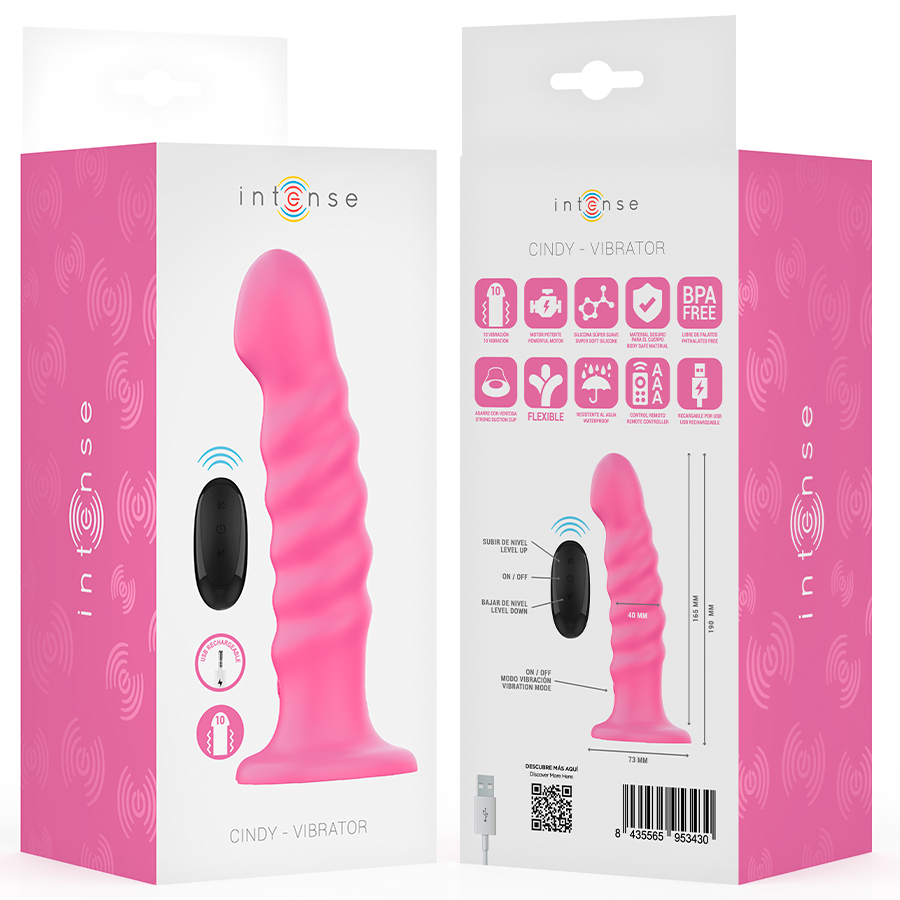 INTENSE - CINDY VIBRATOR SIZE L SPIRAL DESIGN 10 VIBRATIONS PINK REMOTE CONTROL - My naughty haven #
