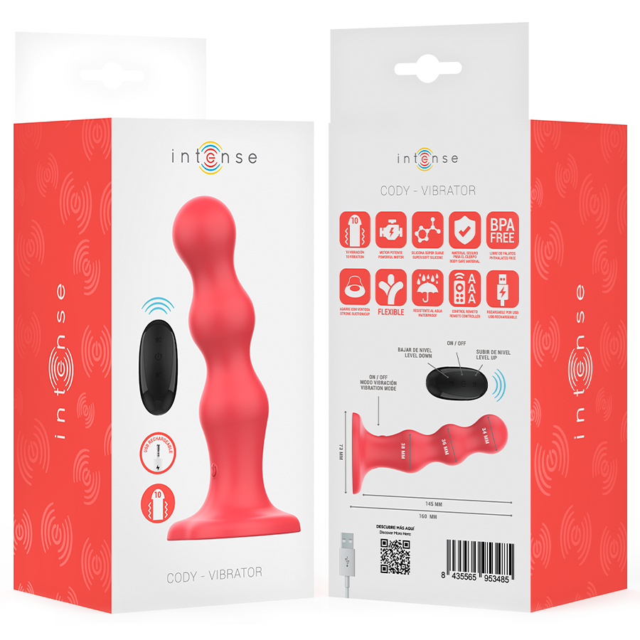 INTENSE - CODY VIBRATOR WITH SUCTION CUP RED REMOTE CONTROL - My naughty haven #