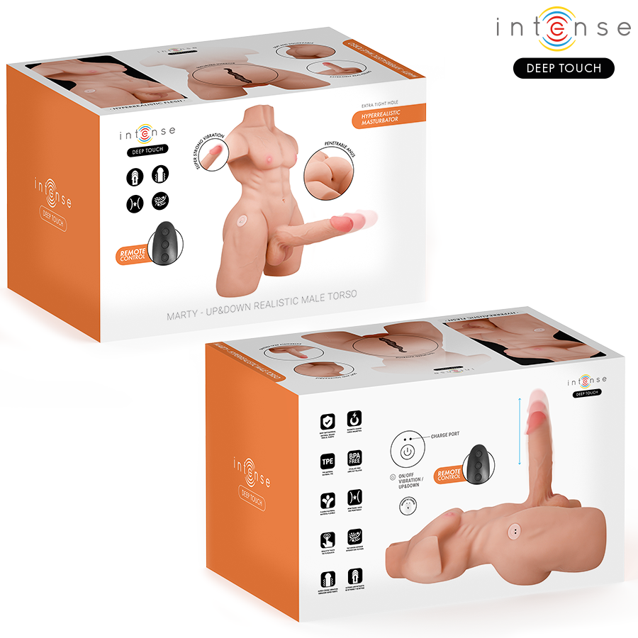 INTENSE DEEP TOUCH - MARTY TORSO WITH ANUS AND REALISTIC DILDO WITH PUSHING AND VIBRATION, REMOTE CONTROL, 6.2 KG - My naughty haven #