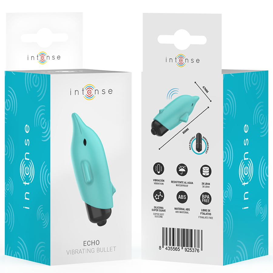 INTENSE - ECHO VIBRATING BULLET DOLPHIN BLUE 8 X 4.7 CM - My naughty haven #