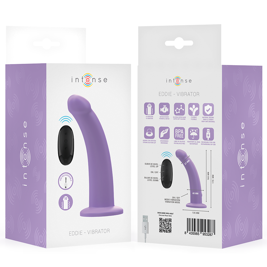 INTENSE - EDDIE VIBRATOR 17.5 CM 10 VIBRATIONS PURPLE REMOTE CONTROL - My naughty haven #