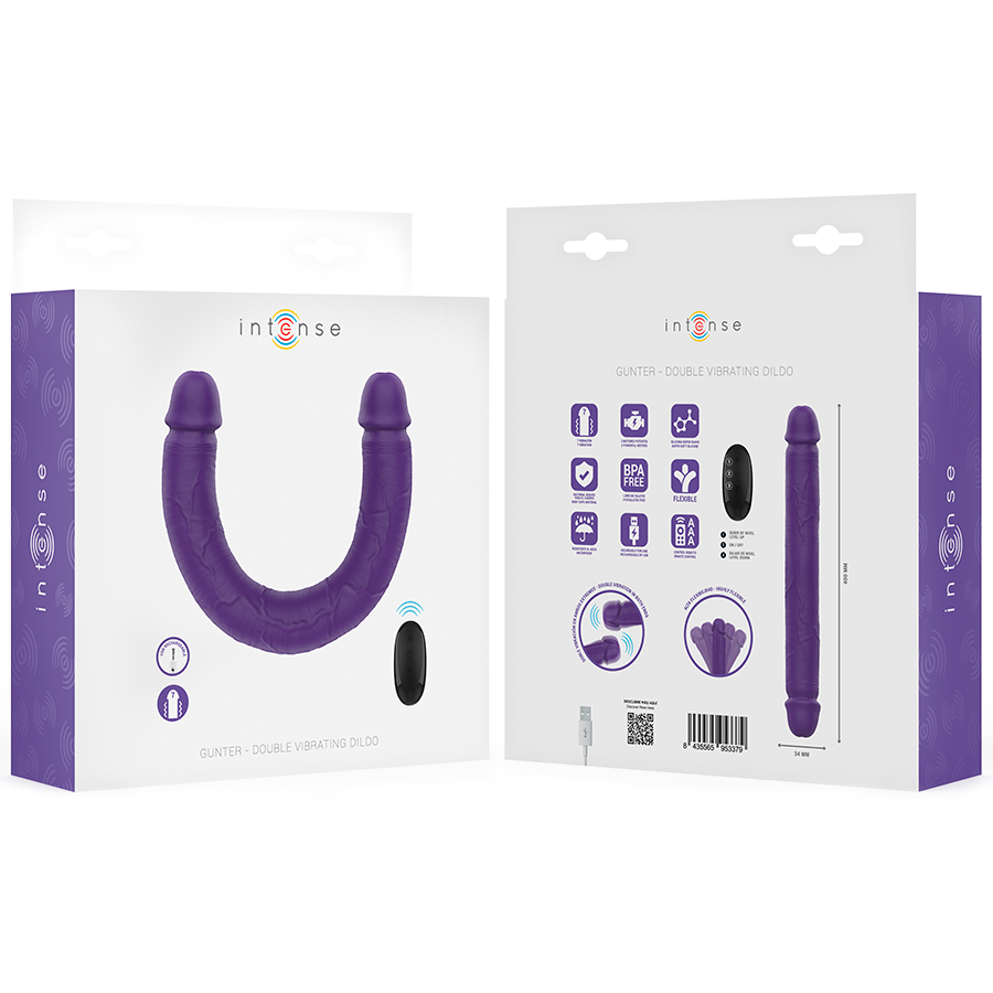 INTENSE - GUNTER DILDO DOUBLE VIBRATOR 40 CM PURPLE REMOTE CONTROL - My naughty haven #