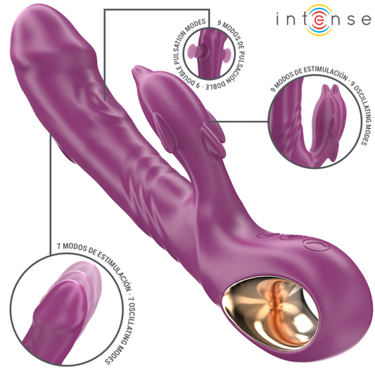 INTENSE - HALLE MULTIFUNCTION VIBRATOR WITH DOLPHIN STIMULATING TONGUE PURPLE - My naughty haven #