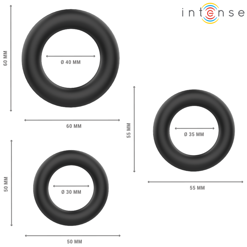 INTENSE - HUGH 3 BASIC SILICONE PENIS RINGS BLACK - My naughty haven #