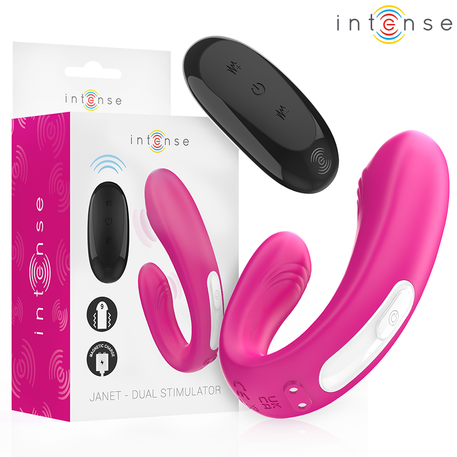 INTENSE - JANET DUAL U-SHAPED STIMULATOR AND VIBRATOR WITH REMOTE CONTROL PINK - My naughty haven #