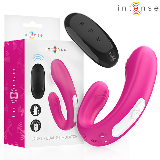 INTENSE - JANET DUAL U-SHAPED STIMULATOR AND VIBRATOR WITH REMOTE CONTROL PINK - My naughty haven #