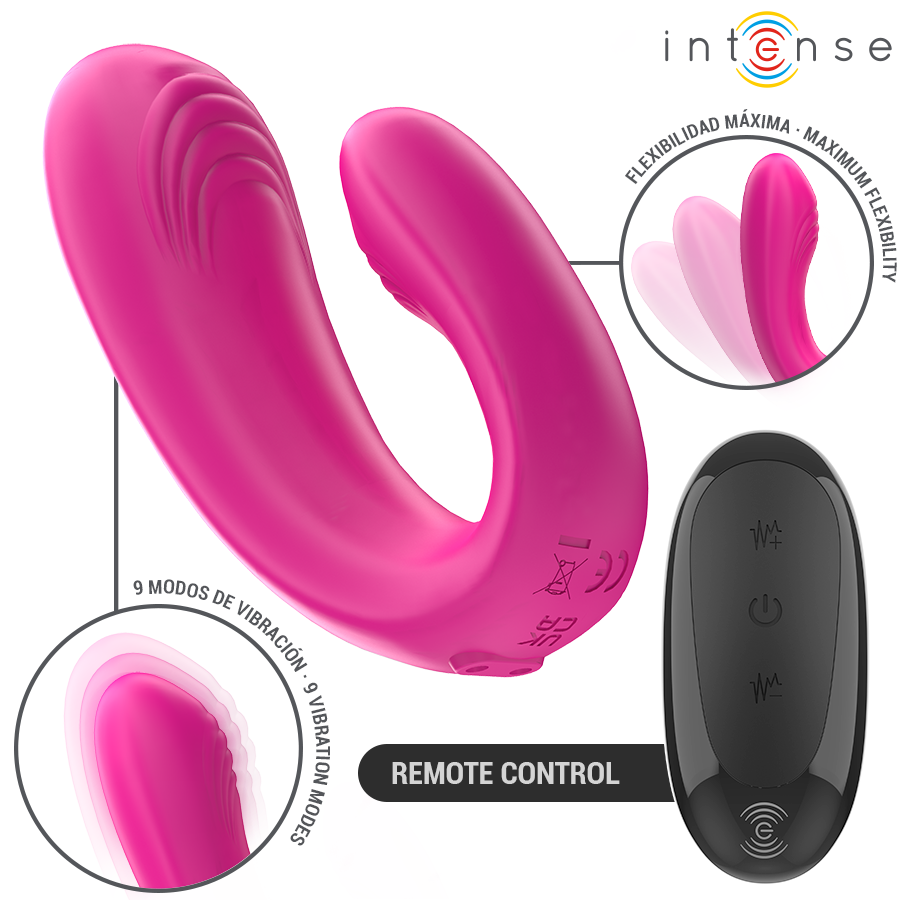 INTENSE - JANET DUAL U-SHAPED STIMULATOR AND VIBRATOR WITH REMOTE CONTROL PINK - My naughty haven #