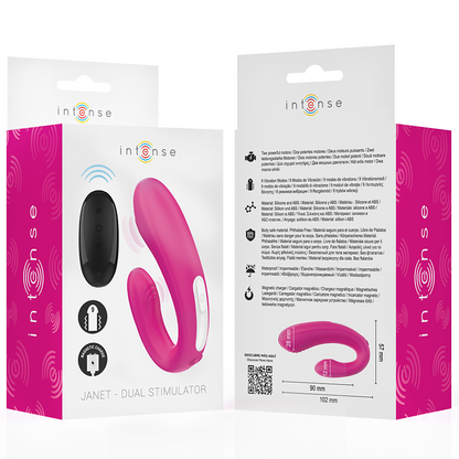 INTENSE - JANET DUAL U-SHAPED STIMULATOR AND VIBRATOR WITH REMOTE CONTROL PINK - My naughty haven #