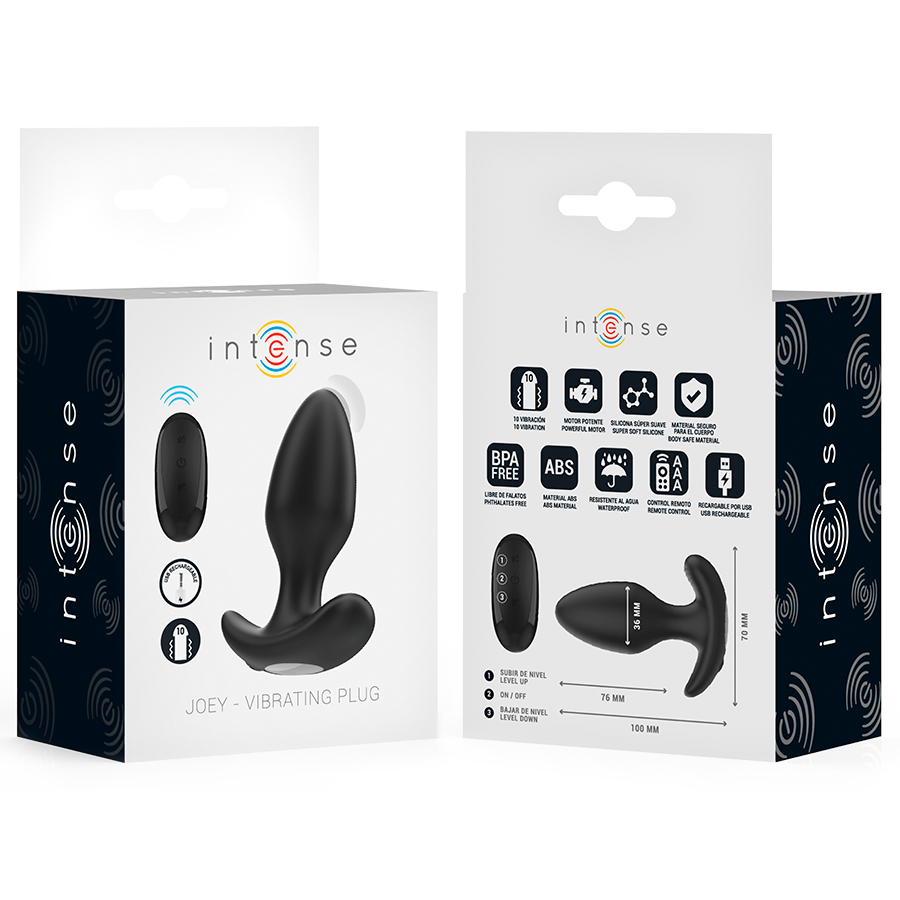 INTENSE - JOEY ANAL PLUG 10 VIBRATIONS BLACK REMOTE CONTROL - My naughty haven #