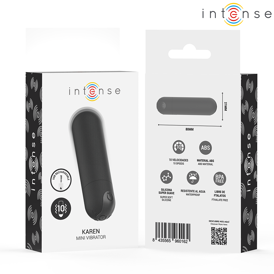 INTENSE - KAREN MINI RECHARGEABLE VIBRATING BULLET BLACK - My naughty haven #