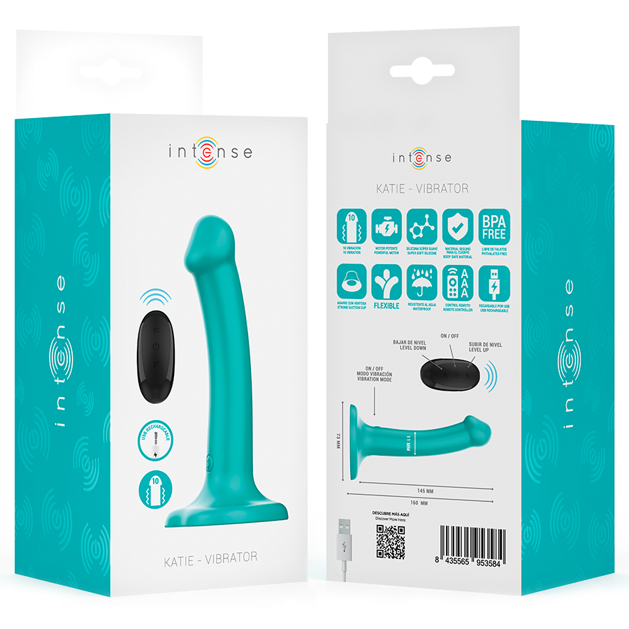 INTENSE - KATIE VIBRATOR WITH SUCTION CUP 10 VIBRATIONS BLUE REMOTE CONTROL - My naughty haven #