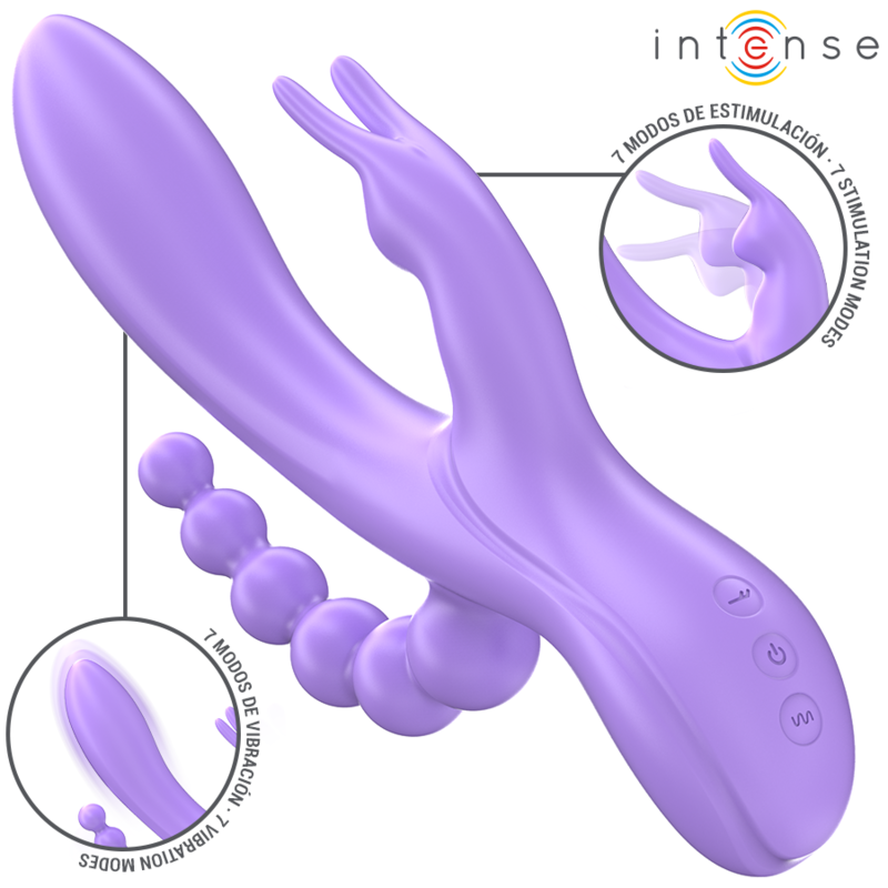 INTENSE - MIKO TRIPLE VIBRATOR RABBIT & STIMULATOR & ANAL 7 VIBRATIONS PURPLE - My naughty haven #