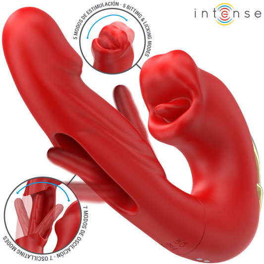 INTENSE - NATHY DOUBLE VIBRATOR WITH MULTIFUNCTION STIMULATING MOUTH RED - My naughty haven #