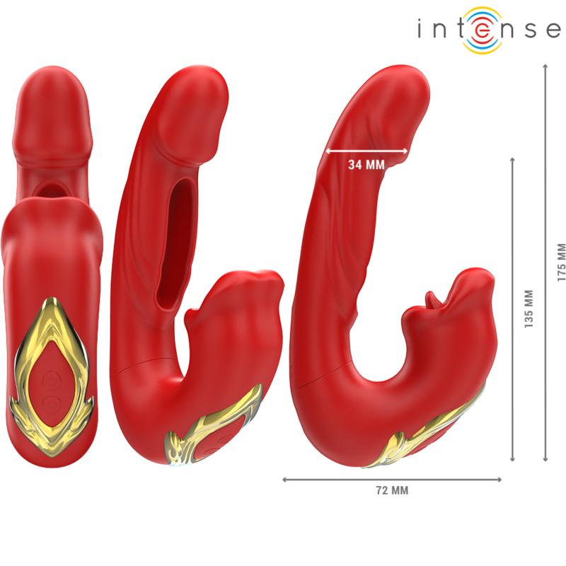 INTENSE - NATHY DOUBLE VIBRATOR WITH MULTIFUNCTION STIMULATING MOUTH RED - My naughty haven #