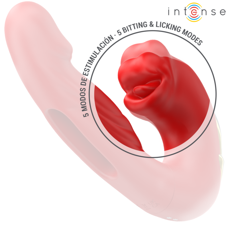 INTENSE - NATHY DOUBLE VIBRATOR WITH MULTIFUNCTION STIMULATING MOUTH RED - My naughty haven #