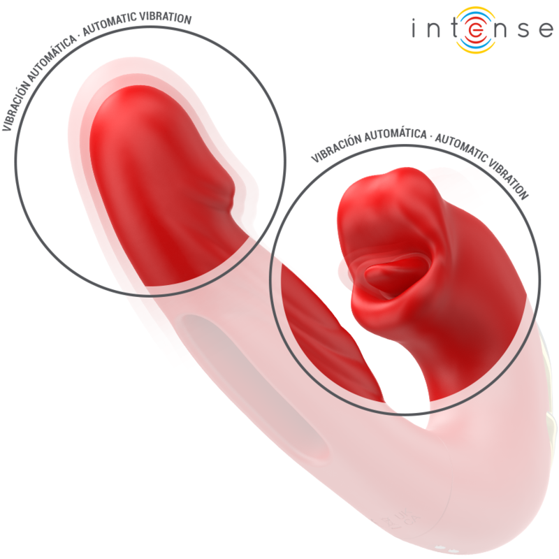 INTENSE - NATHY DOUBLE VIBRATOR WITH MULTIFUNCTION STIMULATING MOUTH RED - My naughty haven #