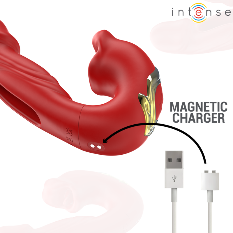 INTENSE - NATHY DOUBLE VIBRATOR WITH MULTIFUNCTION STIMULATING MOUTH RED - My naughty haven #