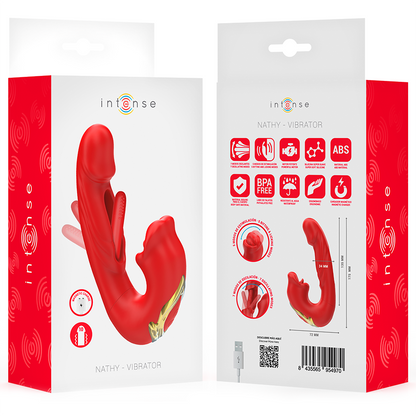 INTENSE - NATHY DOUBLE VIBRATOR WITH MULTIFUNCTION STIMULATING MOUTH RED - My naughty haven #