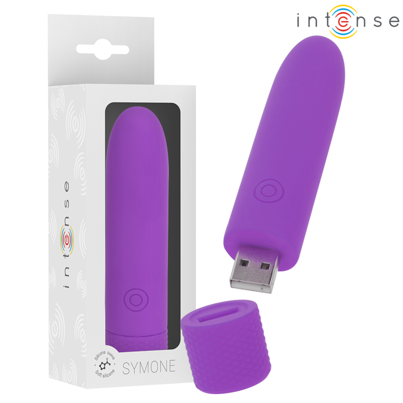 INTENSE - SYMONE USB RECHARGEABLE VIBRATING BULLET 8 VIBRATIONS PURPLE 10 X 2.2 CM - My naughty haven #
