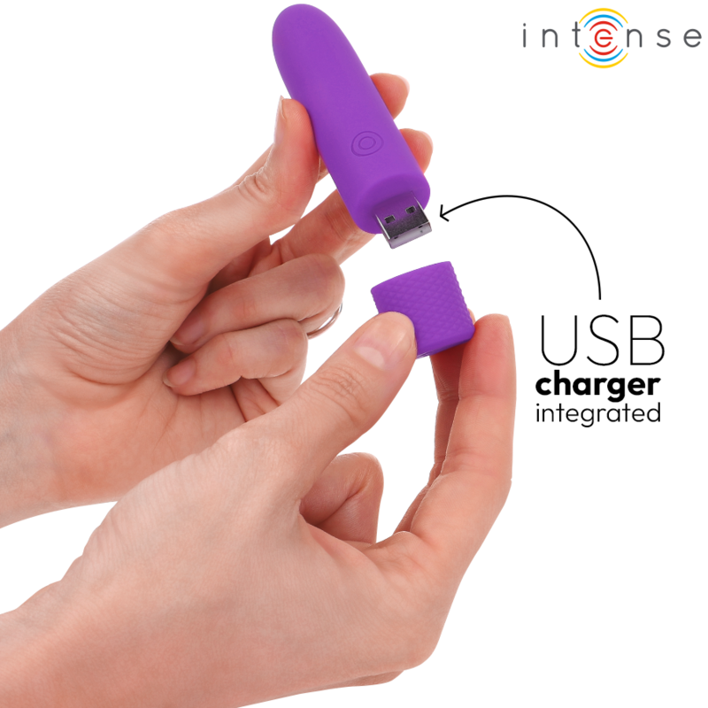 INTENSE - SYMONE USB RECHARGEABLE VIBRATING BULLET 8 VIBRATIONS PURPLE 10 X 2.2 CM - My naughty haven #