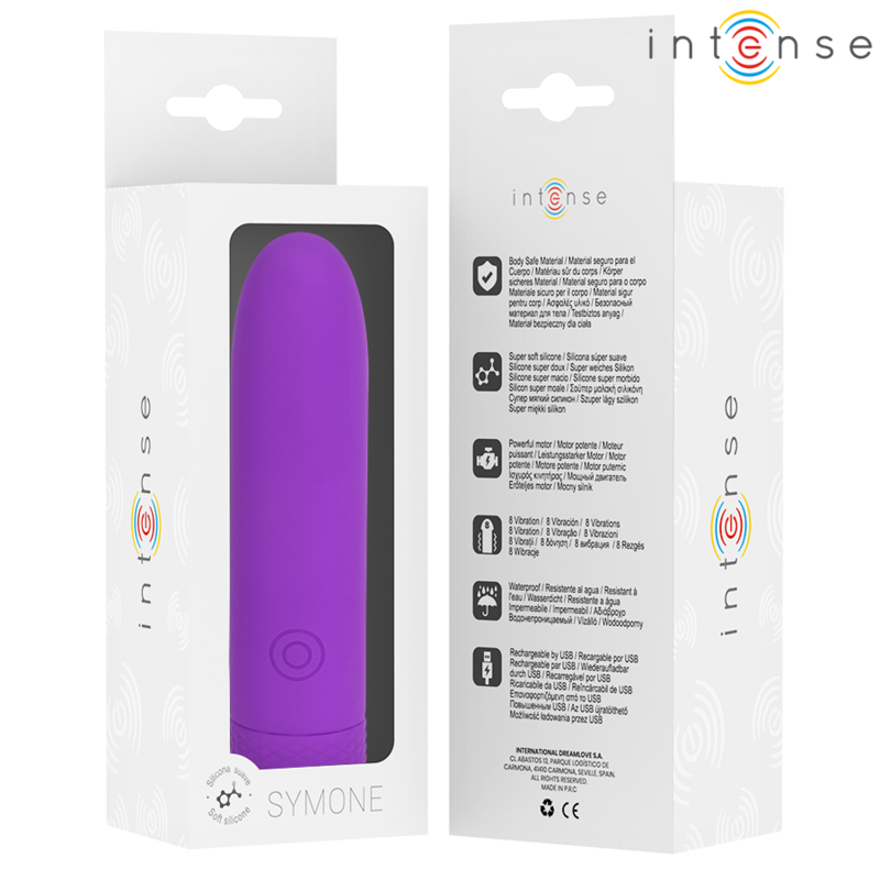 INTENSE - SYMONE USB RECHARGEABLE VIBRATING BULLET 8 VIBRATIONS PURPLE 10 X 2.2 CM - My naughty haven #