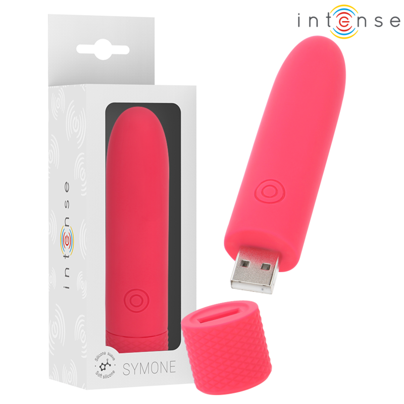 INTENSE - SYMONE USB RECHARGEABLE VIBRATING BULLET 8 VIBRATIONS RED 10 X 2.2 CM - My naughty haven #
