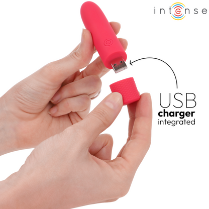 INTENSE - SYMONE USB RECHARGEABLE VIBRATING BULLET 8 VIBRATIONS RED 10 X 2.2 CM - My naughty haven #