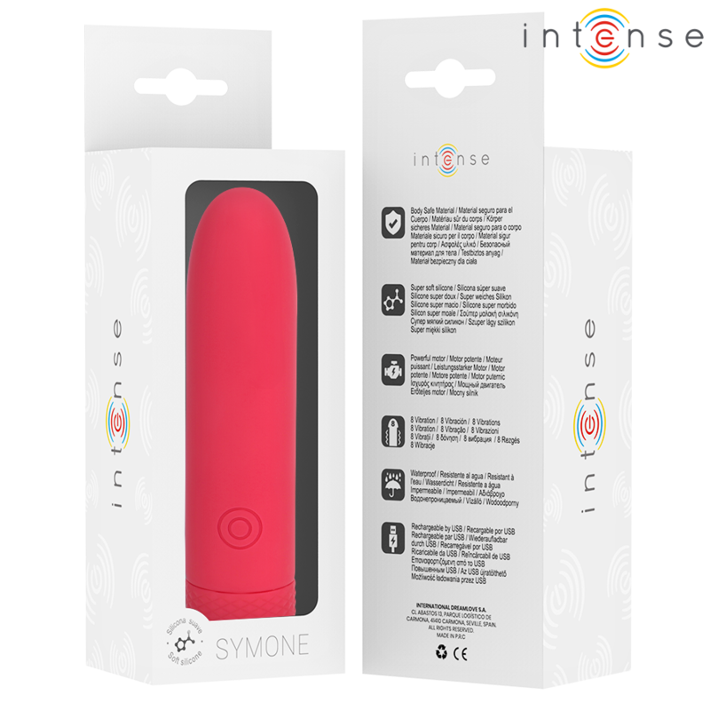 INTENSE - SYMONE USB RECHARGEABLE VIBRATING BULLET 8 VIBRATIONS RED 10 X 2.2 CM - My naughty haven #